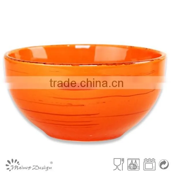 5.5 Inch Ceramic Cereal Bowl Solid Blue Color With Antique Brush photo-2