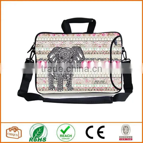 13-Inch Pink Water Ripples Bohemian Style Grey Elephant Neoprene Laptop Sleeve Case Bag Handbag With Extra Side Pocket photo-2