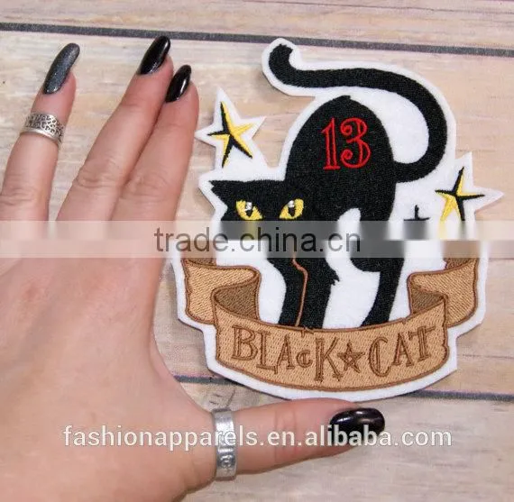 Custom High Quality Embroidered Black Cat Patch for Clothes Embroidery Patch Made in China Choose Size/color photo-6