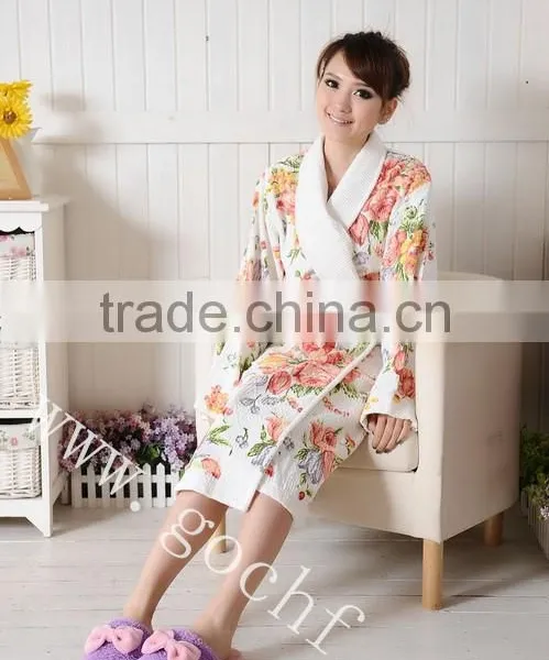 Reactive Printed Shawl Collar Bathrobe Morning Gown photo-3