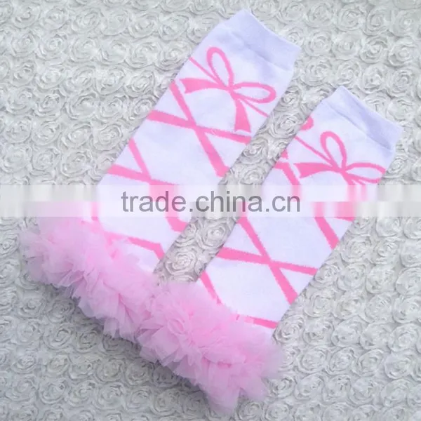 Wholesale Chiffon Ruffle Leg Warmer Gift Sets Bowknot Prints Solid Color Baby Leg Warmers photo-3