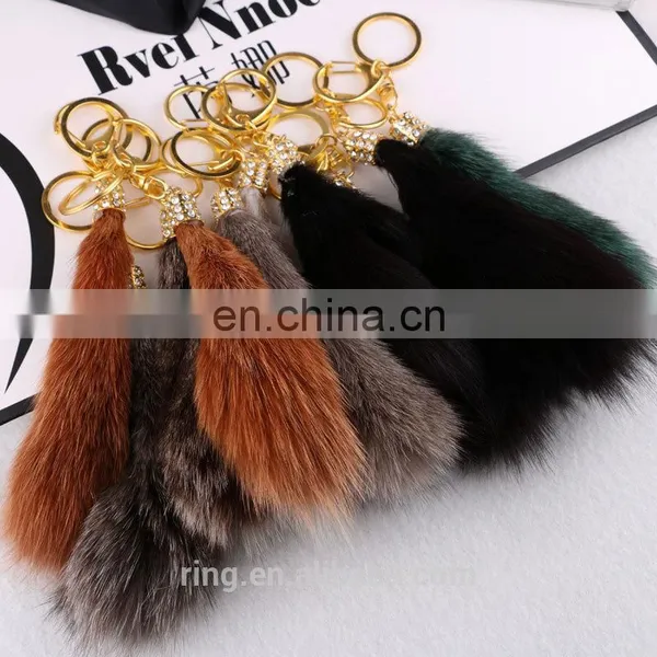 Faxu Fox Fur Tail Plush Keychain Lady Bag Pendant photo-4