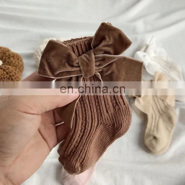 2020ins Children Spain Autumn and Winter New Big Bow Woolen Baby Socks Solid Color Tube Socks photo-3
