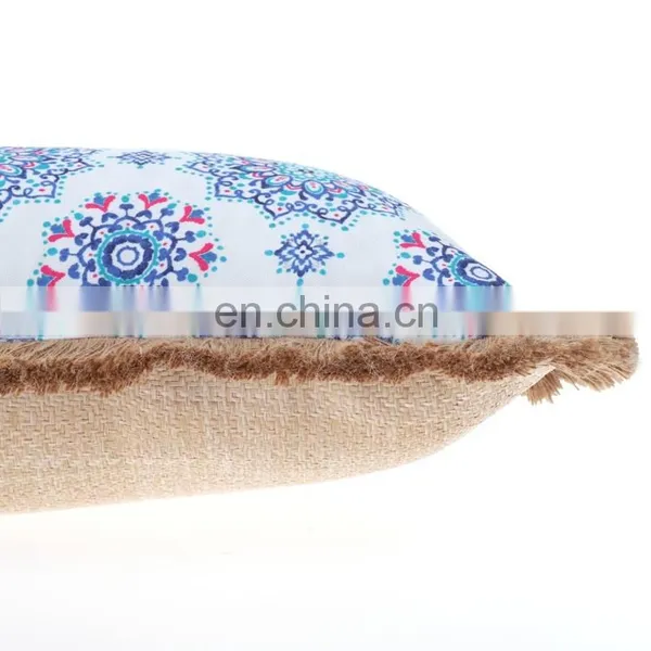 Factory Supply Waterproof Durable Blue Comfort Classics Flower Screen Printing Outdoor Pillows With Jute Fringes photo-7