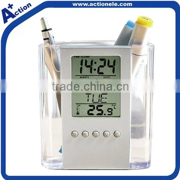 Pen Holder Clock and Digital Table Alarm Clock