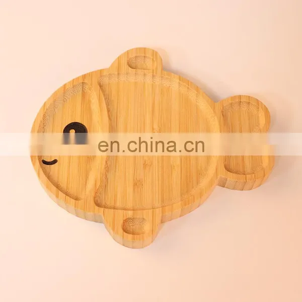 Creative Design Animal Shape Bamboo Dinner Plate Set Silicone Suction For Kids Bamboo Plate With Suction photo-3