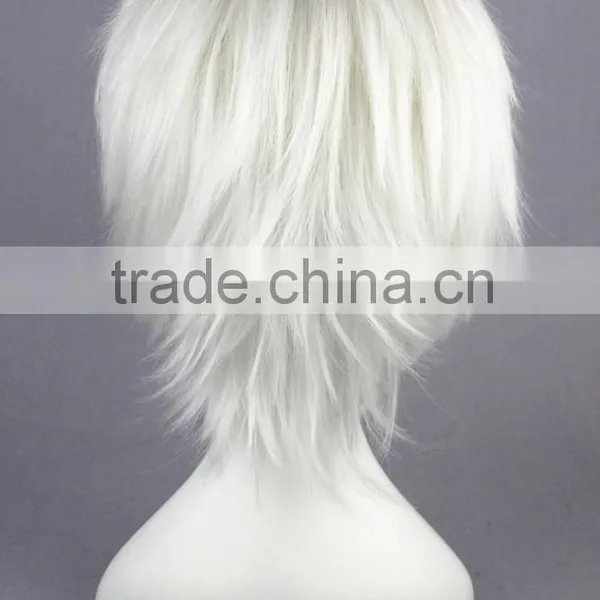 High Quality 35cm Short Straight Hitman Reborn Wig Byakuran Gesso Silvery White Wig Synthetic Anime Wig Cosplay Hair Wigs photo-5