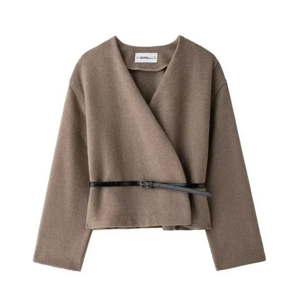 New Style Women's Retro Loose Casual Long-sleeved Coat With Belt and Soft Fabric. photo-4