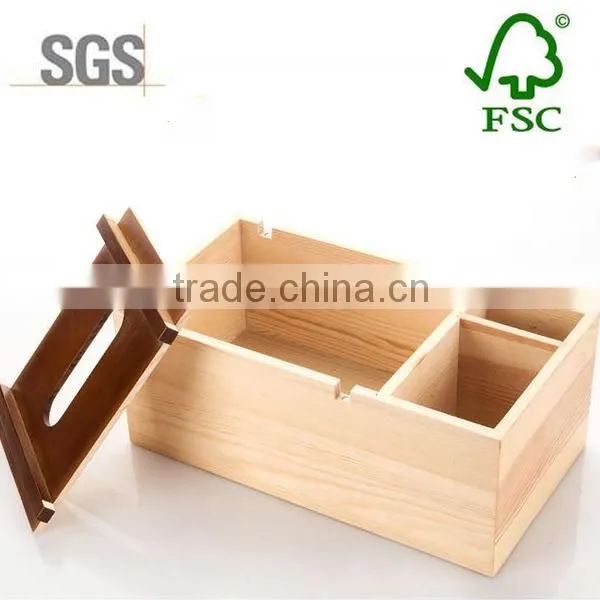 Eo-friendly Pine Wood Multi-function Tissue Storage Box for Sale photo-2