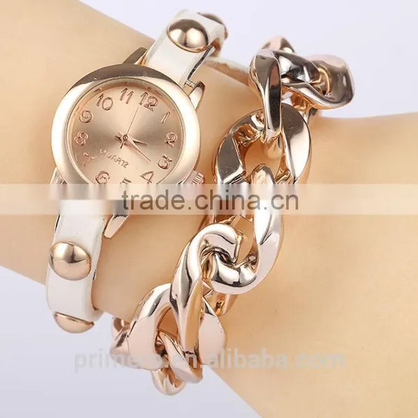 Women Steel Crude Chain Rivet Wrist Quartz Watch Bracelet photo-5
