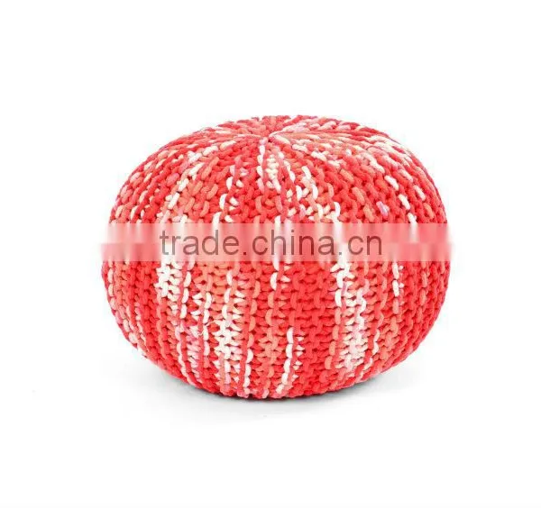 Natural Fibres Multi-colored Shaded Hand-knitted Pouf
