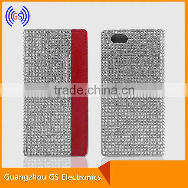 Hot Sales Customized Glittle Rhinestone Leather Flip Case For Iphone 6 Plus