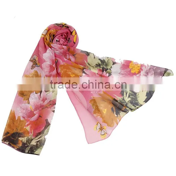 Butterfly And Flower Print Hot Sale Whole Sale Chiffon Scarf In Stock