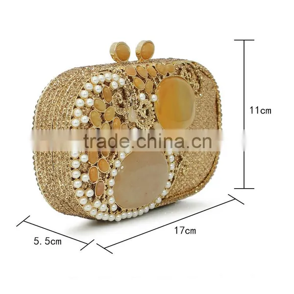 New Agate Gold Crystal Clutches Party Stone Evening Clutch Hard Shell Evening Clutch (88186A-G) photo-3