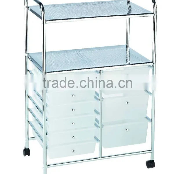 9 White Drawer Storage Organizer Rolling With 2 Tier Shelf Trolley Cart Chrome