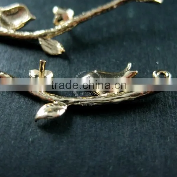 10x35mm 14K Light Gold Plated Bird on Flower Tree Branch DIY Pendant Charm Supplies 1850186 photo-2