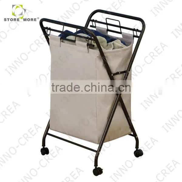 Rolling Laundry Hamper With Natural Polyester Bag, Antique Bronze Frame photo-2