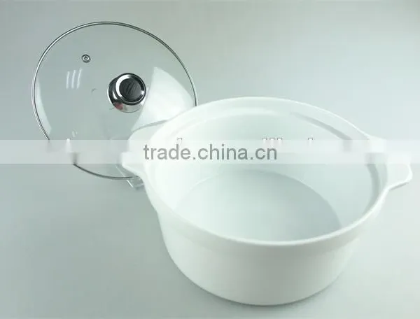 Great White Ceramic Cooking Pot With Two Handles, Porcelain Tureen With Glass Cover photo-2