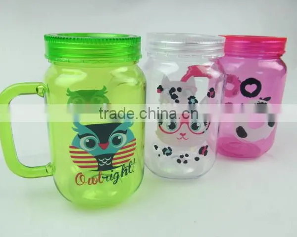 Hand made cheap price 16OZ single layer mason jar with handle
