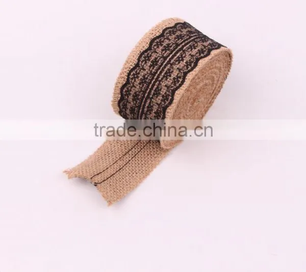 Jute Burlap Natural Hessian Ribbon With Black Color Lace Trim Wedding Rustic Vintage photo-5