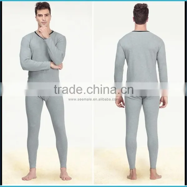 Combed Cotton Lycra Heated Thermal Underwear Men Thick Long Sleeve Long John V-neck Thermal Clothing Set Simple Design photo-2