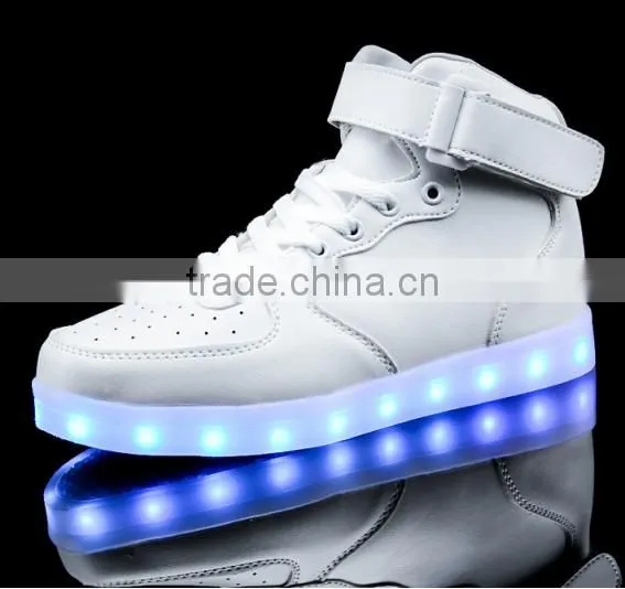 High Top PU Upper Colorful Lights Sneakers Led Shoe Stock photo-2