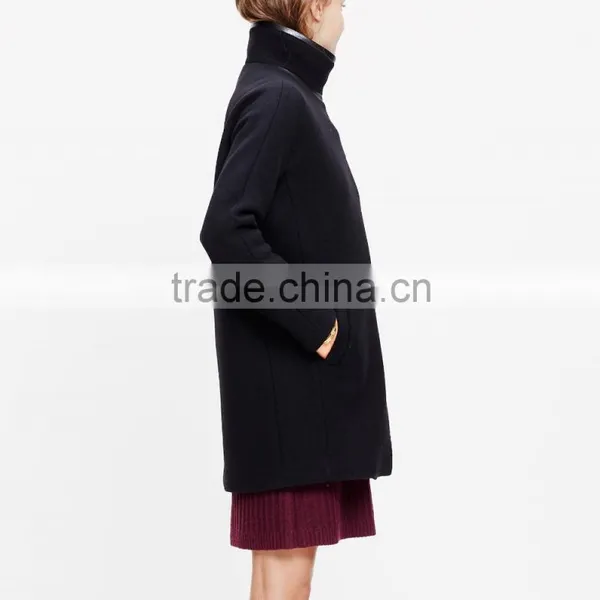 Wholan New Classic Black Wool Zip up Coat for Ladies Wholesale 2016 photo-4