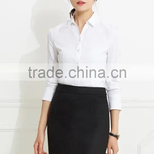 2017 New Design Ladies Office Wear White V-neck Collar Blouse for Women photo-6