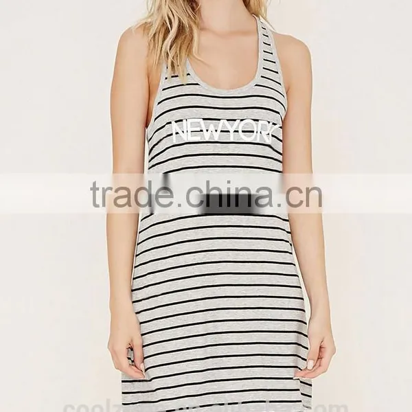2016 Wholesale Scoop Neck Stripe Custom Print New York Night Dress Women photo-2