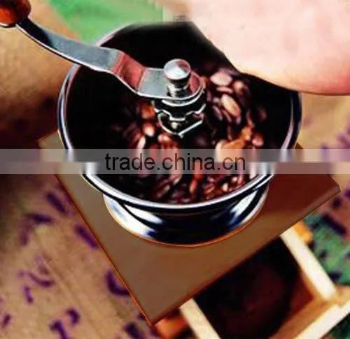 Mini Wood Manual Coffee Mill Stand Bowl Antique Hand Operation Coffee Bean Grinder photo-2