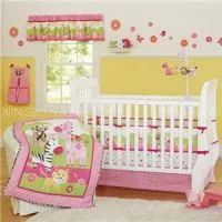 Pink Reactive Print Cotton Animal Zoo Designs Baby Girl Bedding Set