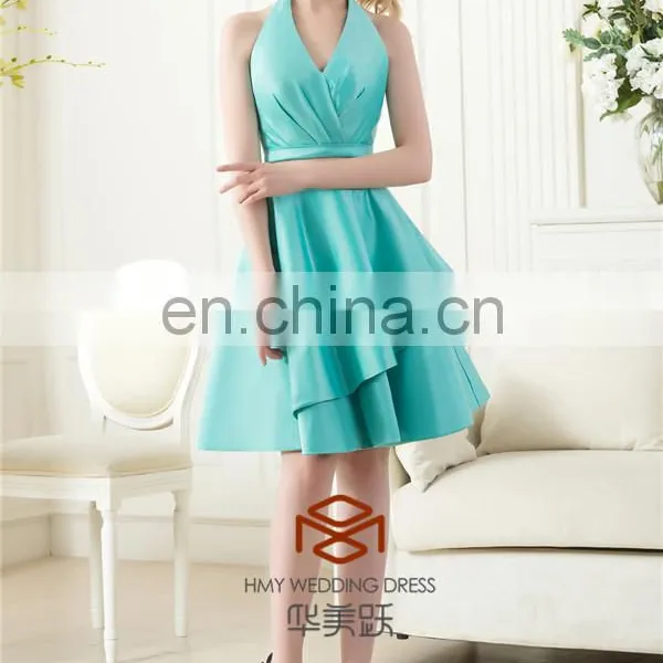 Free Shipping Cocktail Dress HMY-D270 Elegant Halter Satin Backless Bow Waist Back Skirt Two Pieces Prom Dresses Party Dress