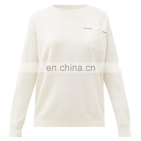 DiZNEW Unisex Women Wool Cashmere Crew Neck Pocket Cardigan Sweater photo-2