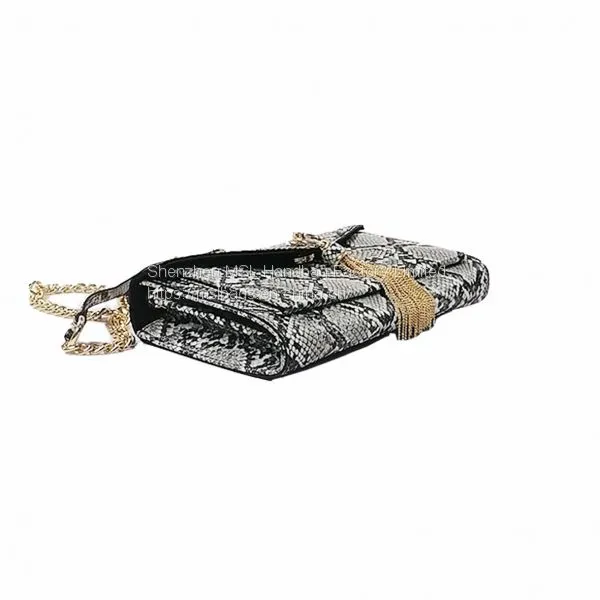 On Sale Ladies Fashion Pu Leather Snakeskin Handbags Cheap Snake Skin Cross Body Purse With Chain photo-5