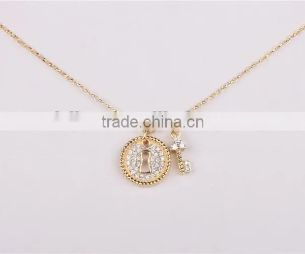 Wholesale Fashion Silver Lock and Key Pendant 925 Solid Silver Gold Plated Necklace photo-2