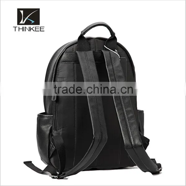 Pure Black High Quality Blank pu Leather Backpack Bags photo-3