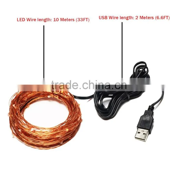 USB Operated 5V 10 Meter 100 Led RGB Christmas Holiday Wedding Party Decoration Festival LED Copper Wire String Fairy Light Lamp photo-3