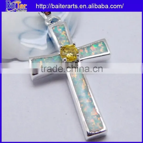 Fashion White Fire Opal Inlay Cheap Wholesale Cross Pendant Bulk Sale photo-5