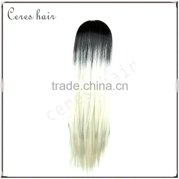 Dark Root White Ombre Wig Synthetic Hair Japanese High Temperature Fiber Synthetic Wig Straight Long Wig photo-4