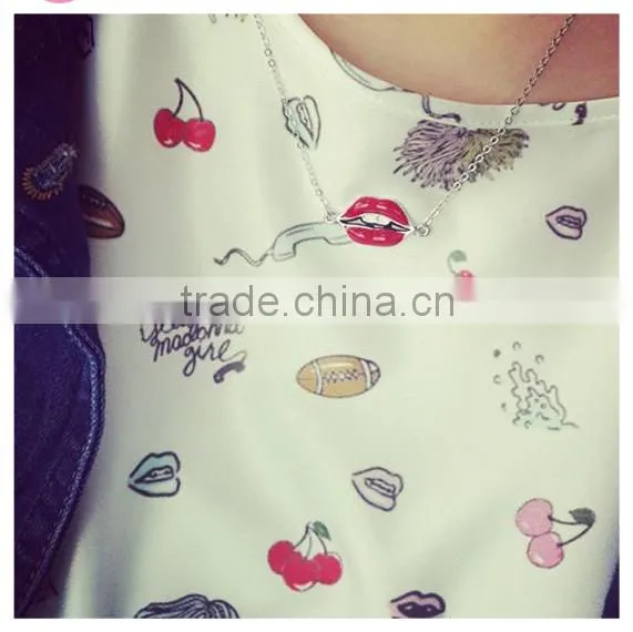 2016 Fashion Women Punk Necklaces Charm Party Gold Plated Red Lip Necklace Choker Collar Necklace photo-5