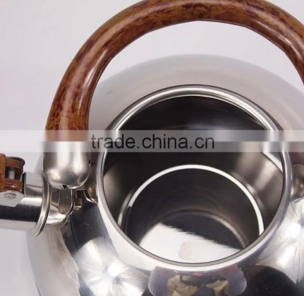 Silver Stainless Steel Whistling Kettle With Wooden Handle photo-3
