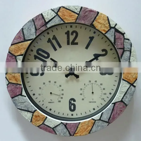 15 Inch Thermometer Hygrometer and Polyresin Mosaic Outdoor Clock photo-5