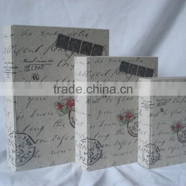 Good Quality Antique SET OF 3 Linen Printing Covered Wooden Book Box photo-3