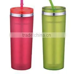 350ml/450ml Stainless Steel Inner Steel Outer Plastic Double Layer Cup With Straw photo-2
