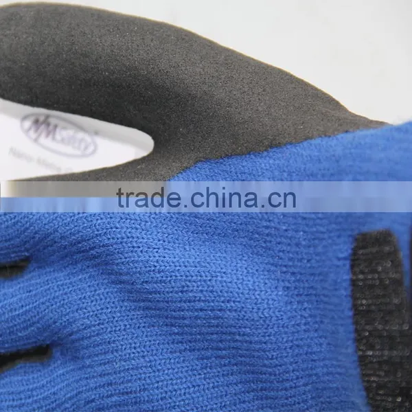 NMSAFETY 7 Gauge Knitted Blue Polycotton Liner Coated Black Sandy Finish Nitrile on Palm Working Safety Gloves With Magic Buckle photo-4