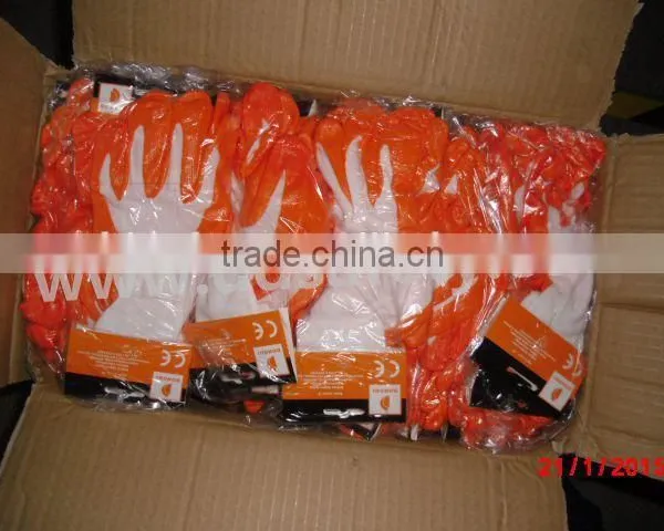 DDSAFETY 2016 Hot Sale Orange Nitrile Gloves With White Nylon Liner photo-2