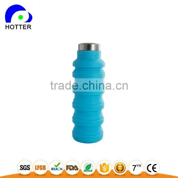Stainless Head Silicone Folding Water Bottle Full Silicone Safe Travel Camping Folding Cup Wholesale photo-5