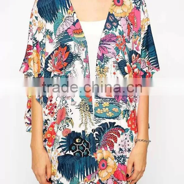 Wholesale Latest Fashion Women Floral Kimono Cardigan Chiffon Blouse Loose Quimono Flower Print Casual Cardigans photo-5