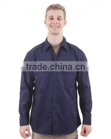 100% Cotton Preshrunk Drill Short Sleeve Navy Mens Work Shirts photo-5