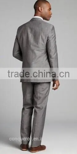 Grey Crosshatch Wool-Linen Blend Two Button Suit(SHT1153) photo-2
